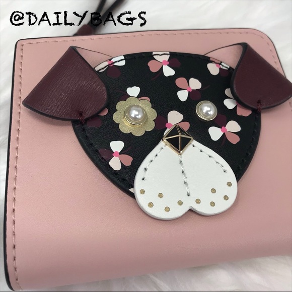 KATE SPADE DOG CROSSBODY PUP FLOWER BROWN WALLET - Picture 4 of 8